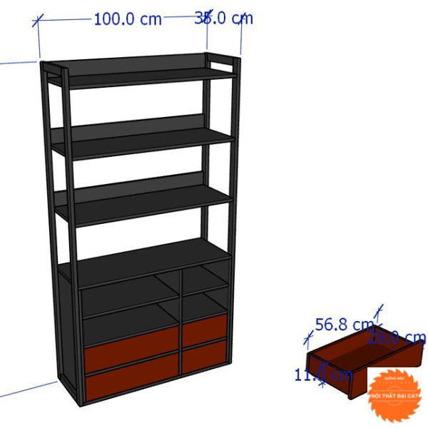 Kệ sách bằng gỗ kết hợp sắt KS188