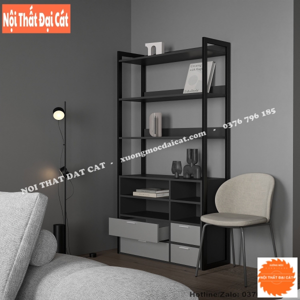 Kệ sách bằng gỗ kết hợp sắt KS188