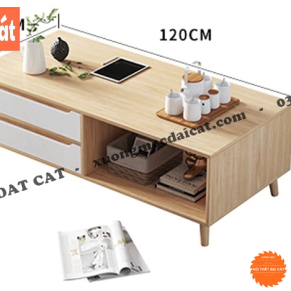 Bàn sofa gỗ thiết kế 2 hộc kéo BS043