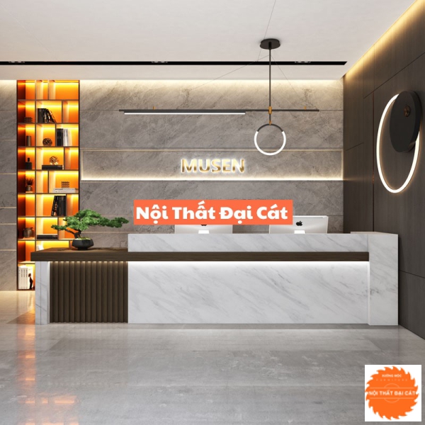 Quầy lễ tân gỗ thiết kế độc đáo QLT060