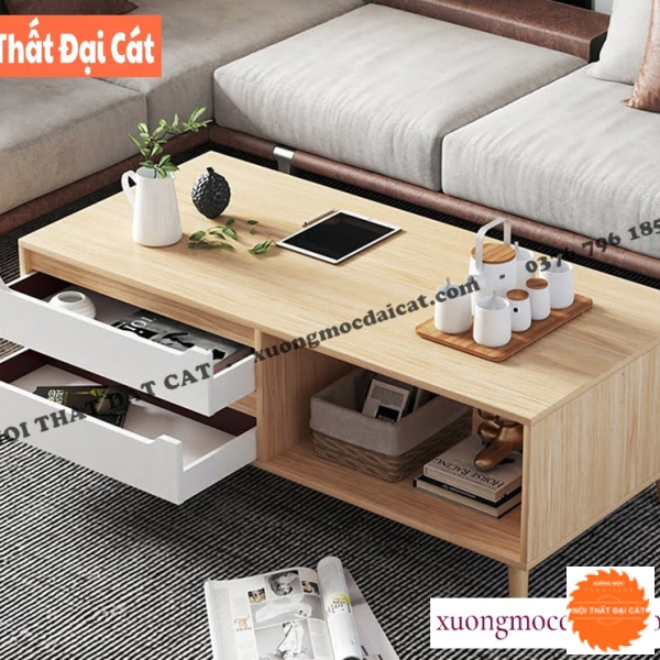 Bàn sofa gỗ thiết kế 2 hộc kéo BS043