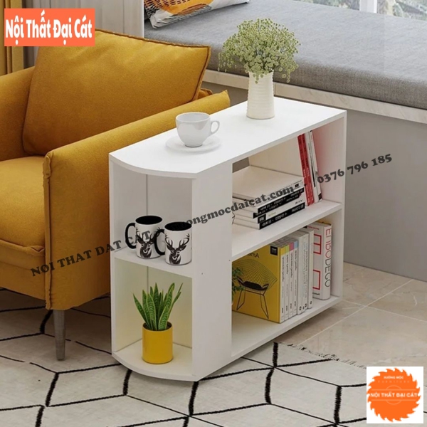 Bàn gỗ cạnh sofa tone trắng nhỏ gọn BGS007