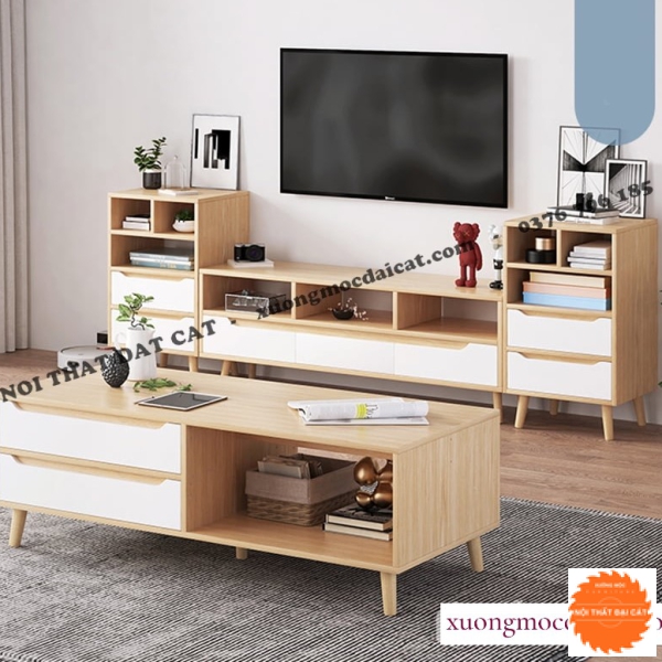 Bàn sofa gỗ thiết kế 2 hộc kéo BS043