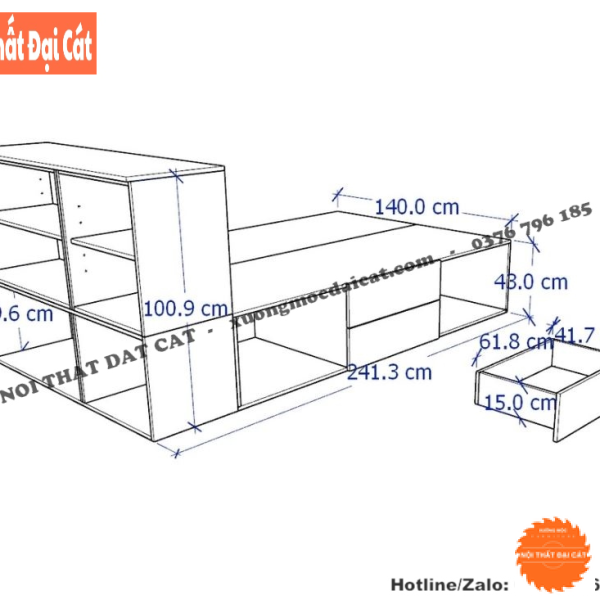 Giường ngủ thiết kế kèm kệ để sách G113