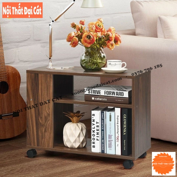 Bàn gỗ cạnh sofa thiết kế chân bánh xe BGS008