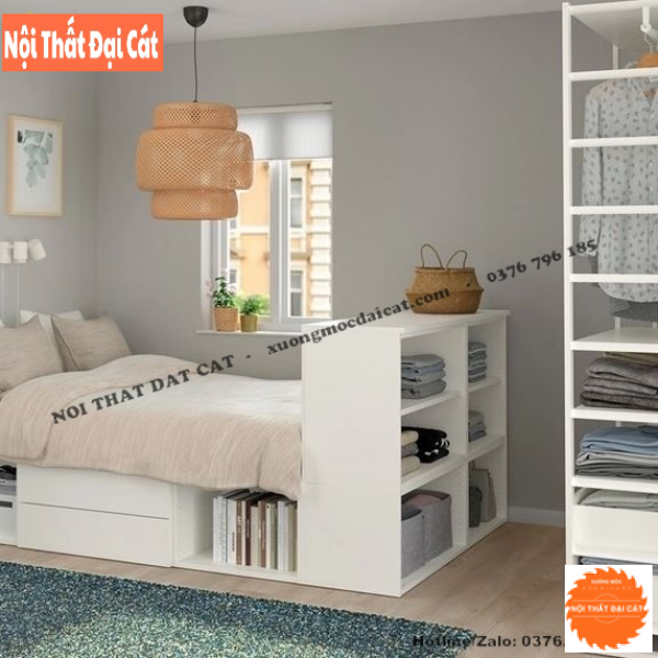 Giường ngủ thiết kế kèm kệ để sách G113