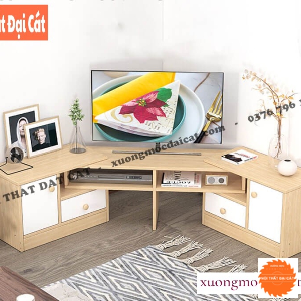 Kệ tivi gỗ thiết kế ở góc tường KTV409
