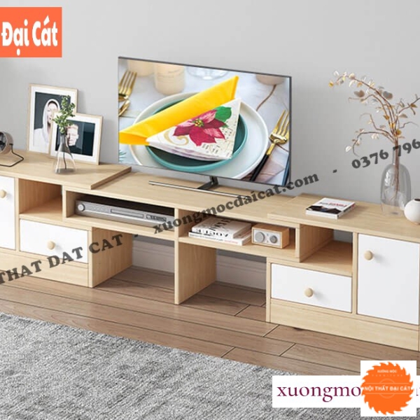 Kệ tivi gỗ thiết kế ở góc tường KTV409