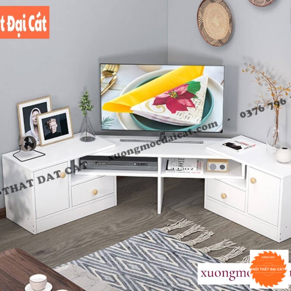 Kệ tivi gỗ thiết kế ở góc tường KTV409