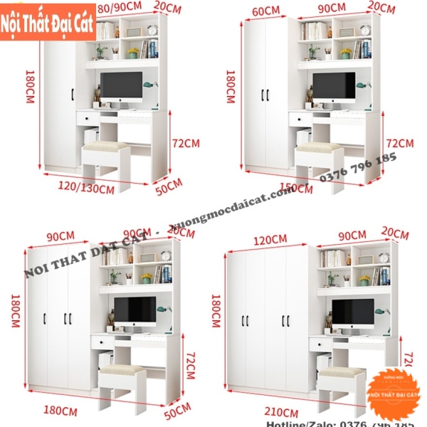 Bàn học kèm tủ quần áo thiết kế hiện đại BH062