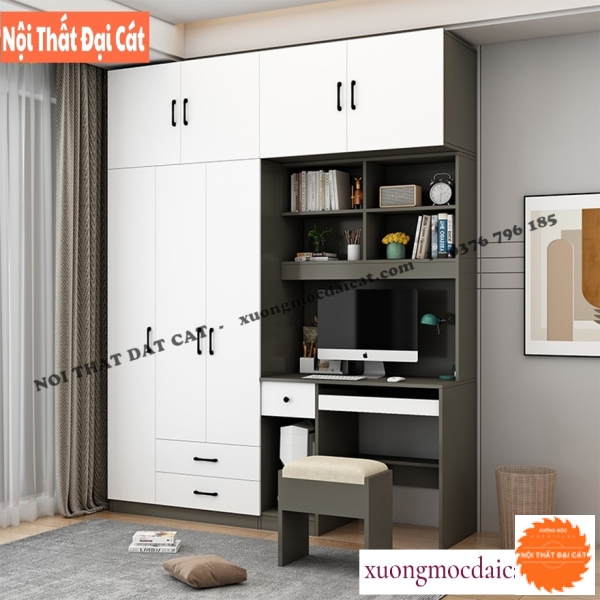 Bàn học kèm tủ quần áo thiết kế hiện đại BH062