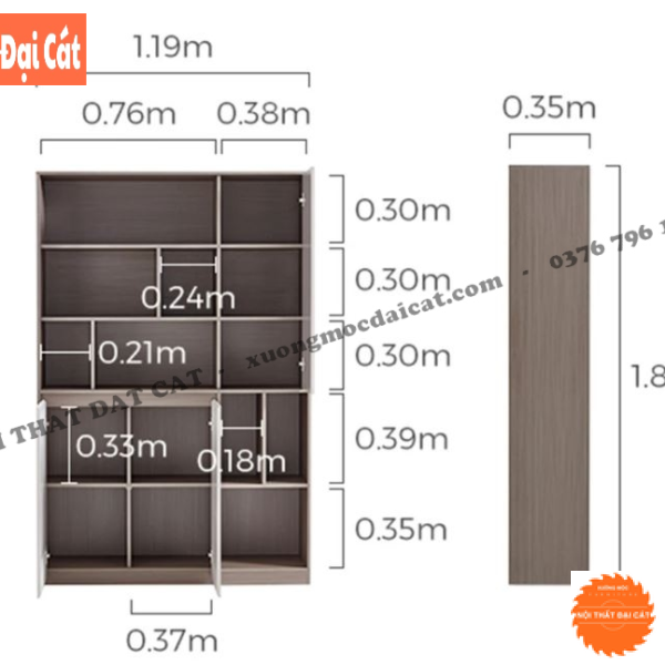 Tủ sách gỗ trưng bày phòng khách KS220