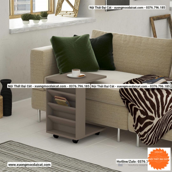 Bàn gỗ cạnh sofa thiết kế có bánh xe BGS019