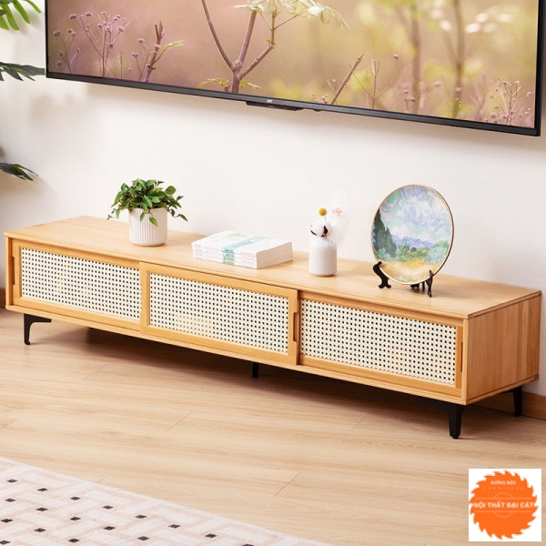 Kệ tivi gỗ cánh mây thiết kế đẹp KTM040