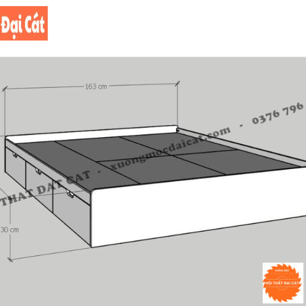 Giường ngủ không đầu giường 3 hộc kéo G118