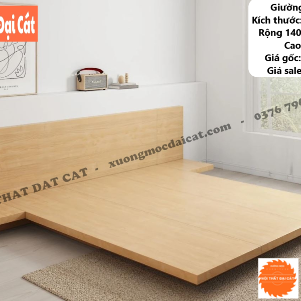 Giường ngủ bệt kèm 2 tab đầu giường G138