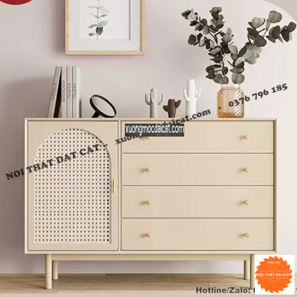 Tủ gỗ mây 4 hộc kéo, tủ trang trí TGM005