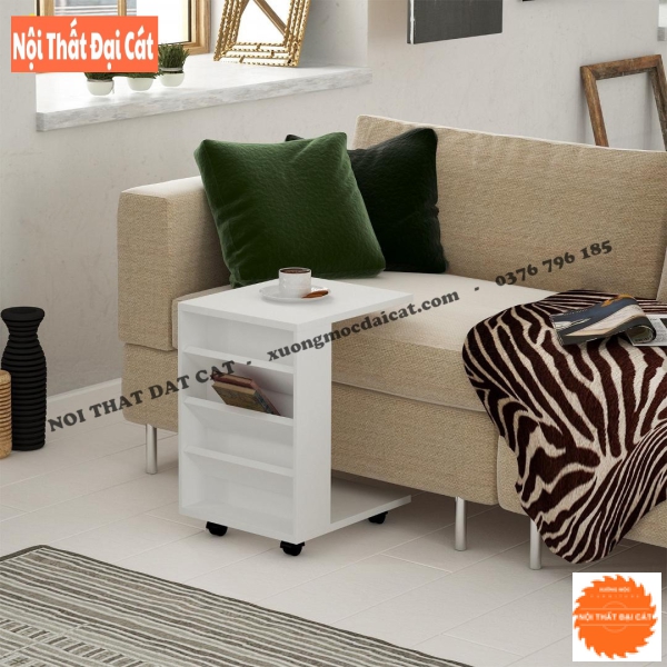 Bàn gỗ cạnh sofa thiết kế có bánh xe BGS019