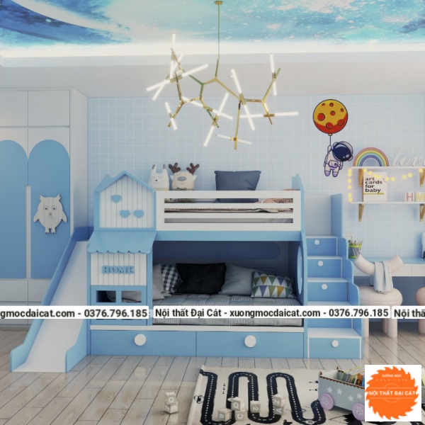 Giường tầng kèm tủ áo quần - bàn học GT111