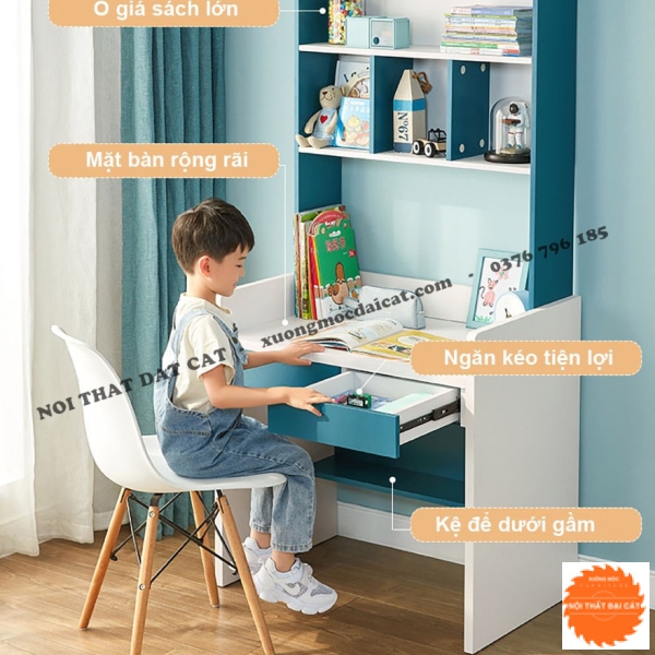 Bàn học gỗ liền giá sách BH066