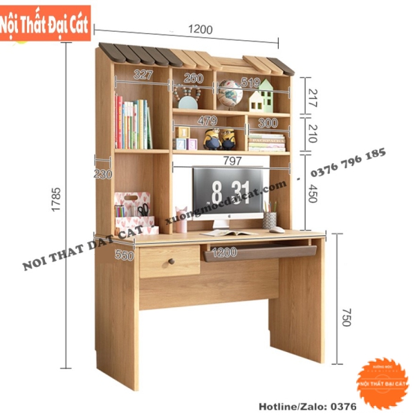 Bàn học sinh liền giá sách gỗ công nghiệp BH067