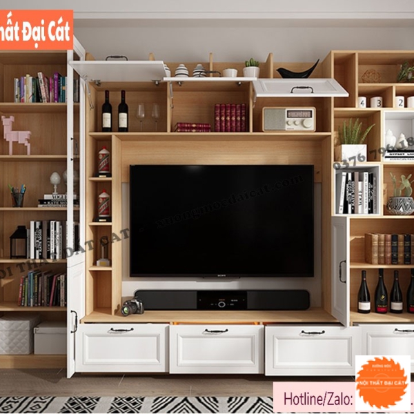 Kệ tivi tích hợp tủ trang trí hiện đại KKH106