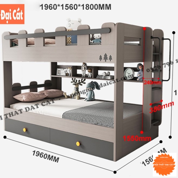 Giường tầng gỗ cao cấp cho bé GT124