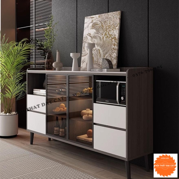 Tủ bếp gỗ cánh kính ấn tượng TBN091