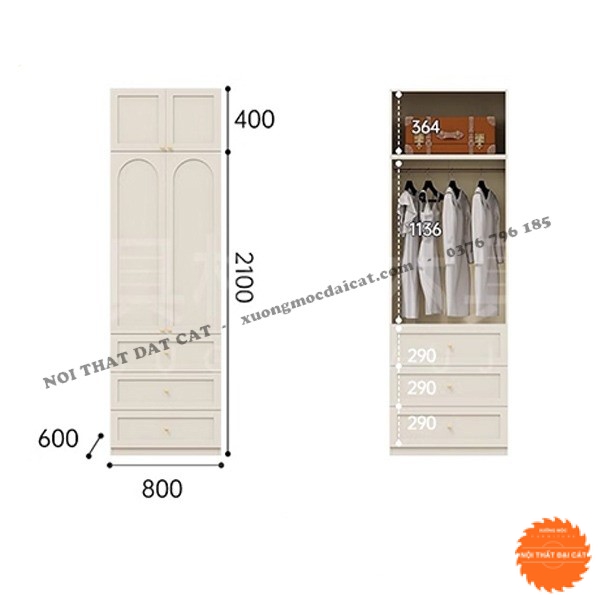 Tủ áo quần đẹp tone trắng TA476
