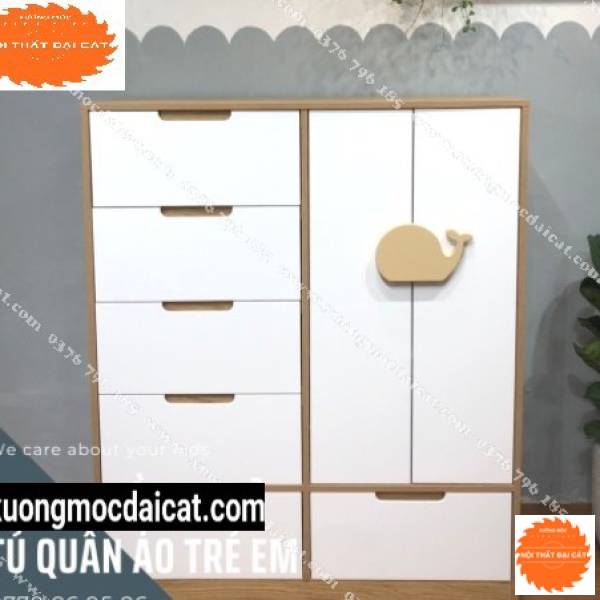 Tủ áo quần gỗ thiết kế tay nắm cá heo 