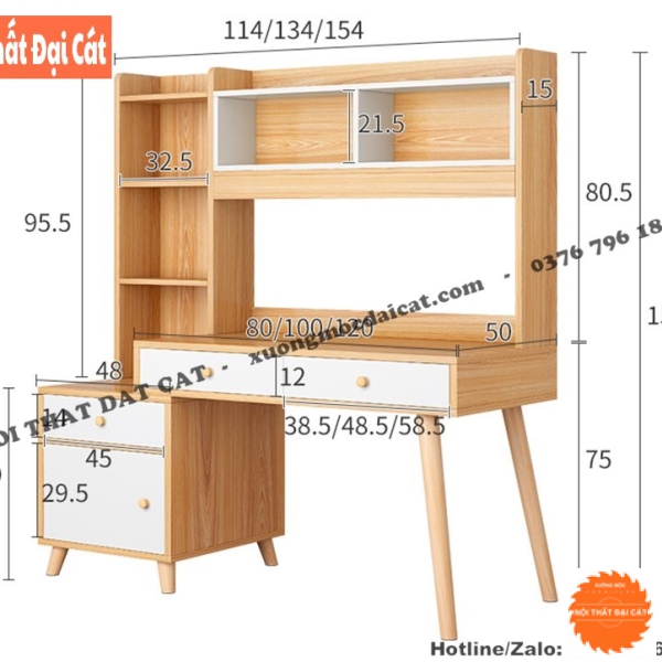 Bàn học gỗ công nghiệp kèm giá sách BH074