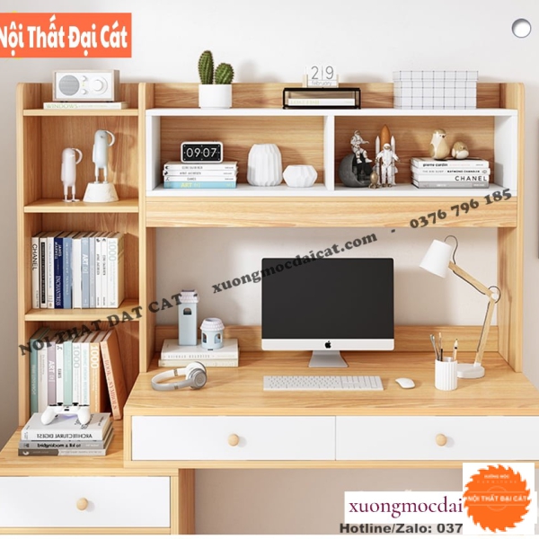 Bàn học gỗ công nghiệp kèm giá sách BH074