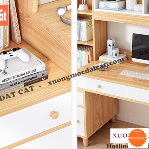 Bàn học gỗ công nghiệp kèm giá sách BH074