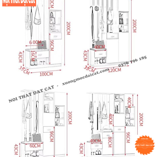 Tủ giày dép kết hợp vách ngăn TG234