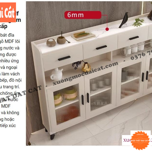 Tủ gỗ kính đựng bát đĩa TBN095