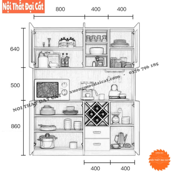 Tủ bếp gỗ kiểu dáng hiện đại TBN096