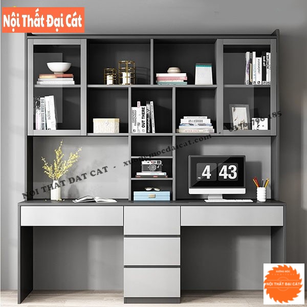 Bàn học kệ sách tone xám đen đẹp BH078