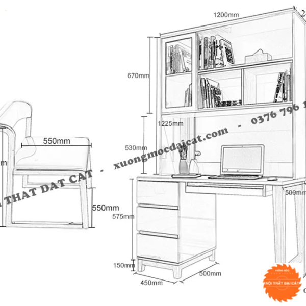 Bàn học kèm kệ sách gỗ đa năng BH079