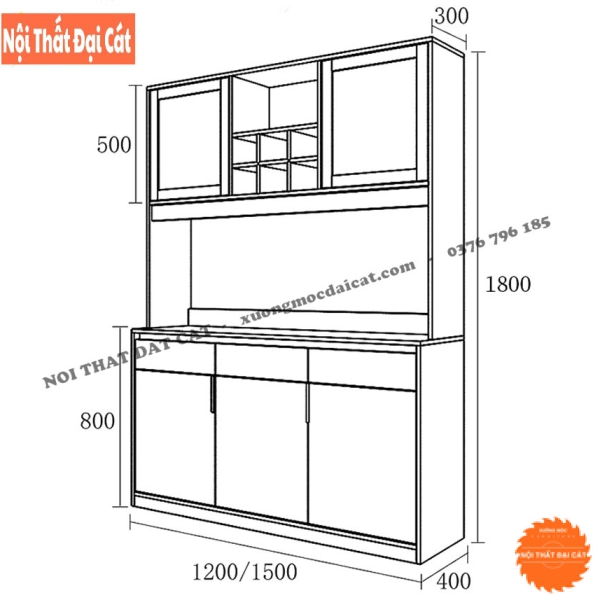 Tủ để đồ nhà bếp bằng gỗ cao cấp TBN098
