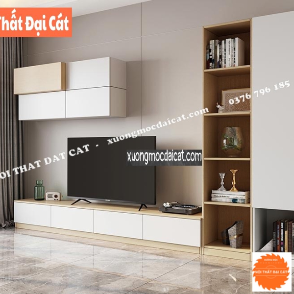 Kệ tivi tone trắng kết hợp kệ trang trí KTV061