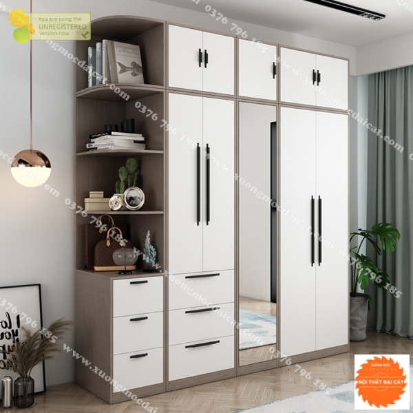 Tủ áo quần kèm gương thiết kế đẹp TA199