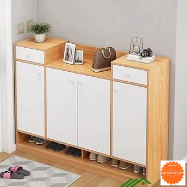 Tủ giày màu gỗ kết hợp trắng TG159