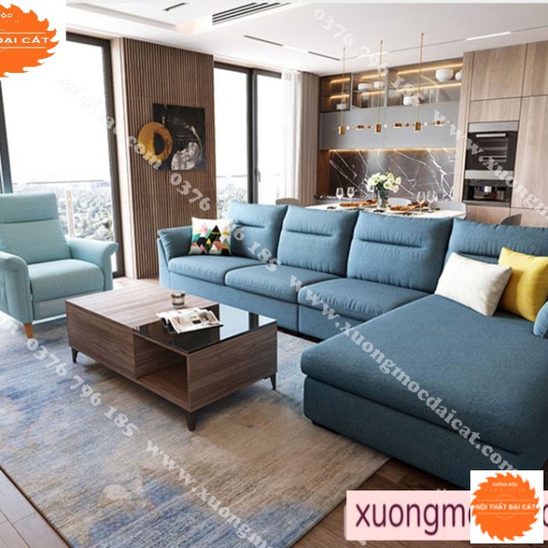 Ghế sofa góc bọc nỉ phòng khách thiết kế đẹp hiện đại