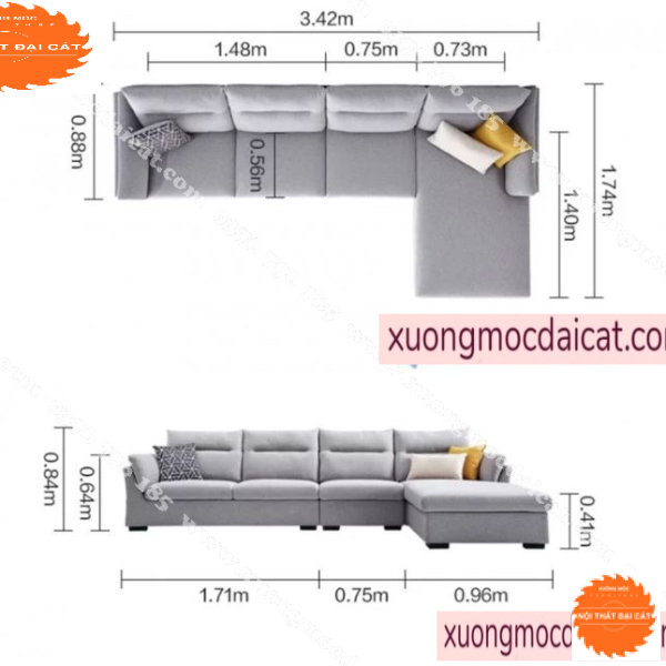 Ghế sofa góc bọc nỉ phòng khách thiết kế đẹp hiện đại