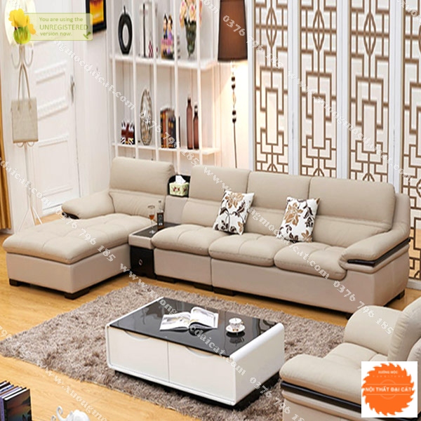 Ghế sofa da đẹp kết hợp kệ để đồ