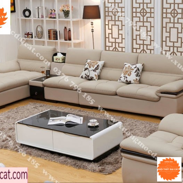 Ghế sofa da đẹp kết hợp kệ để đồ
