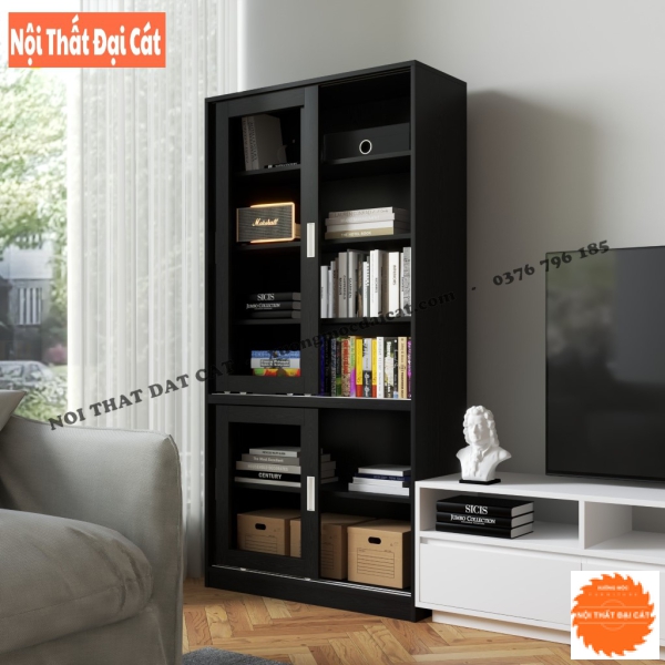 Kệ sách gỗ kính thiết kế cánh trượt KS211
