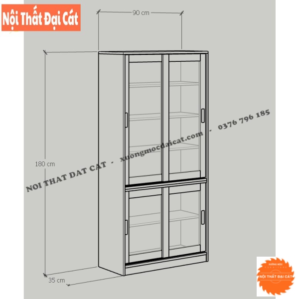 Kệ sách gỗ kính thiết kế cánh trượt KS211