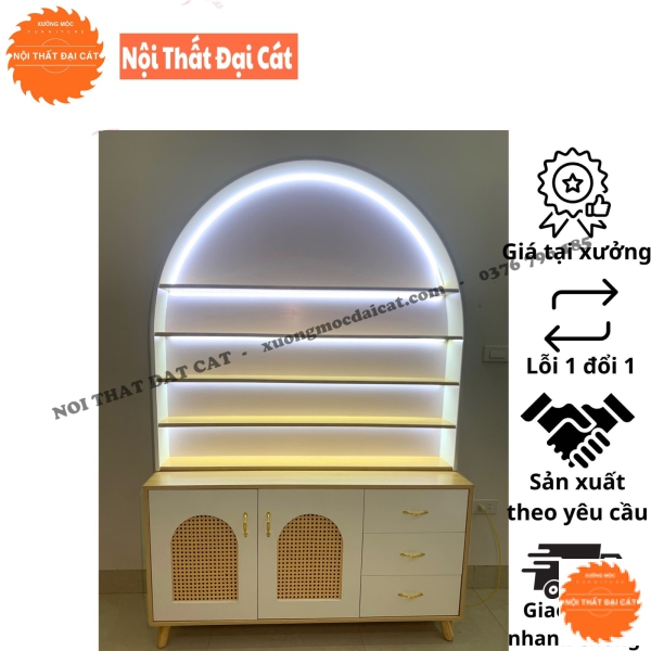 Tủ decor nail bo góc an toàn, tối giản TN009