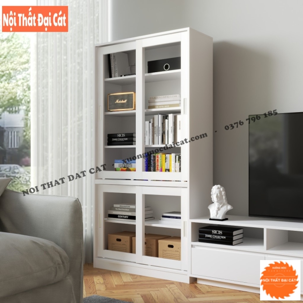 Kệ sách gỗ kính thiết kế cánh trượt KS211